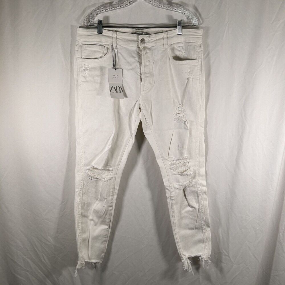 Zara Jeans Women 36 White Denim Button Fly High Rise Skinny Fit Cotton Blend